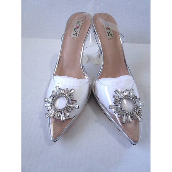 Wet Kiss Size 11 Heels Clear Silver Sling Pointed Toe  Jeweled Lucite NIB - Picture 1 of 13